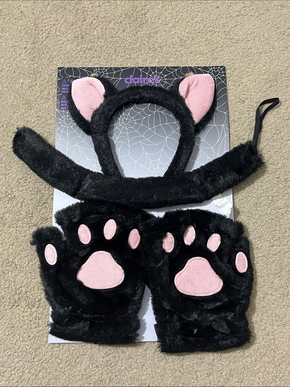 Claire’s Black Cat Costume Set NWT | Ears Headband Tail & Plush Paw Mitts